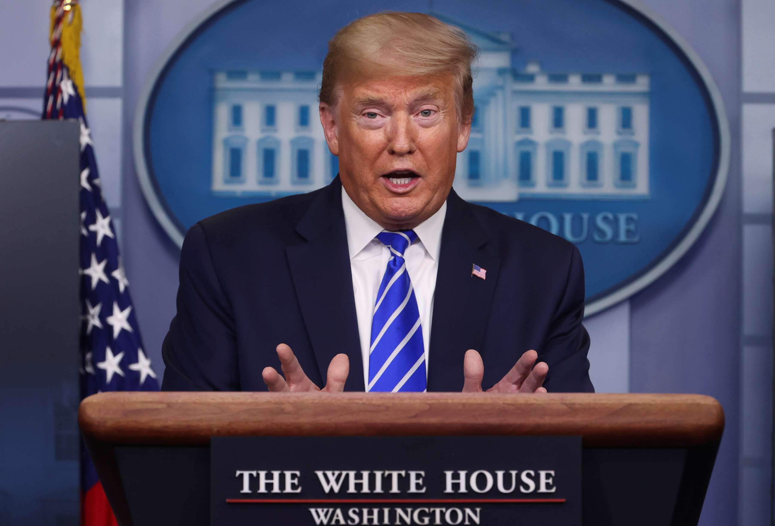 PHOTO: President Donald Trump addresses the daily coronavirus task force briefing at the White House in Washington, April 23, 2020. 