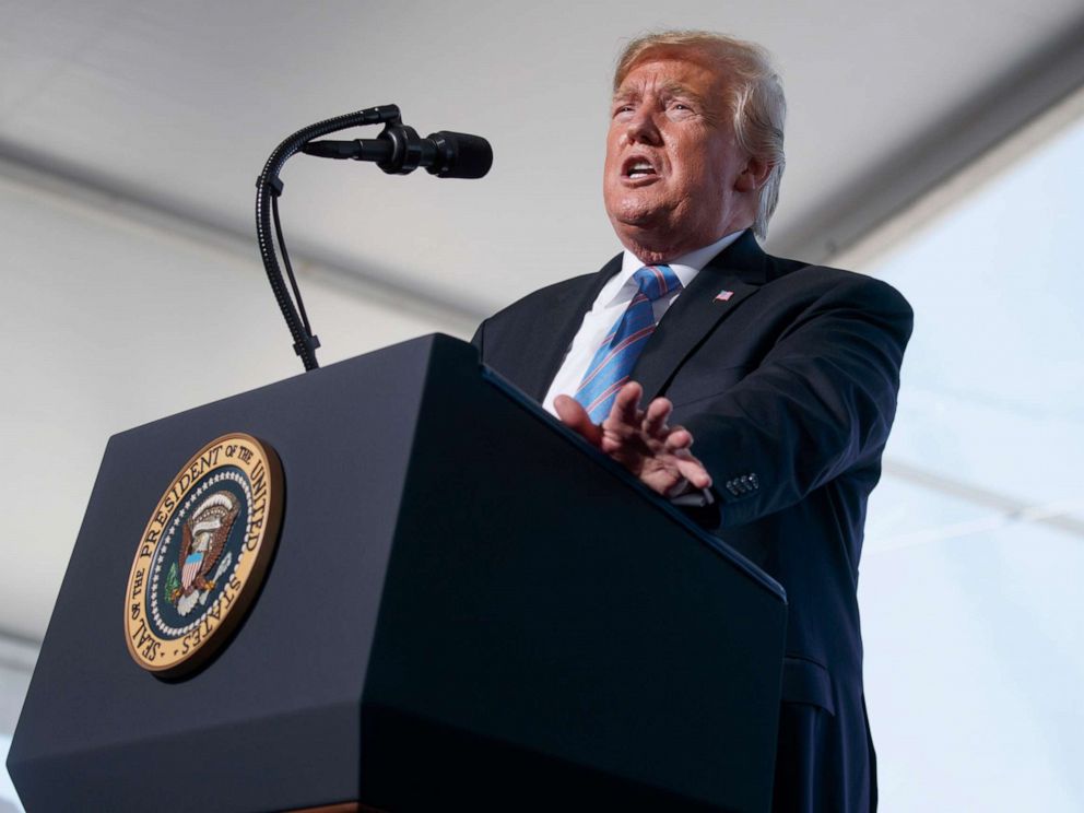PHOTO: President Donald Trump speaks during an event on energy infrastructure at the Cameron LNG export facility, May 14, 2019, in Hackberry, La.