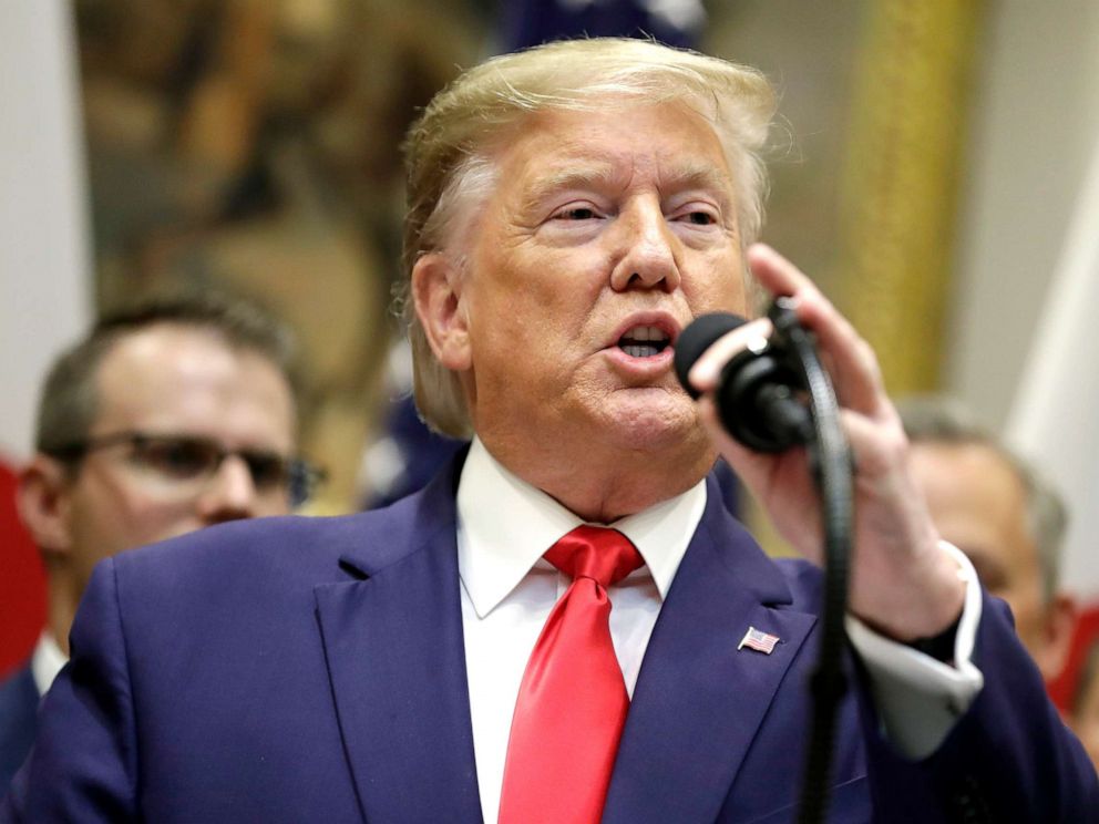 PHOTO: President Donald Trump speaks before signing a trade agreement with Japan in the Roosevelt Room of the White House, Oct. 7, 2019.