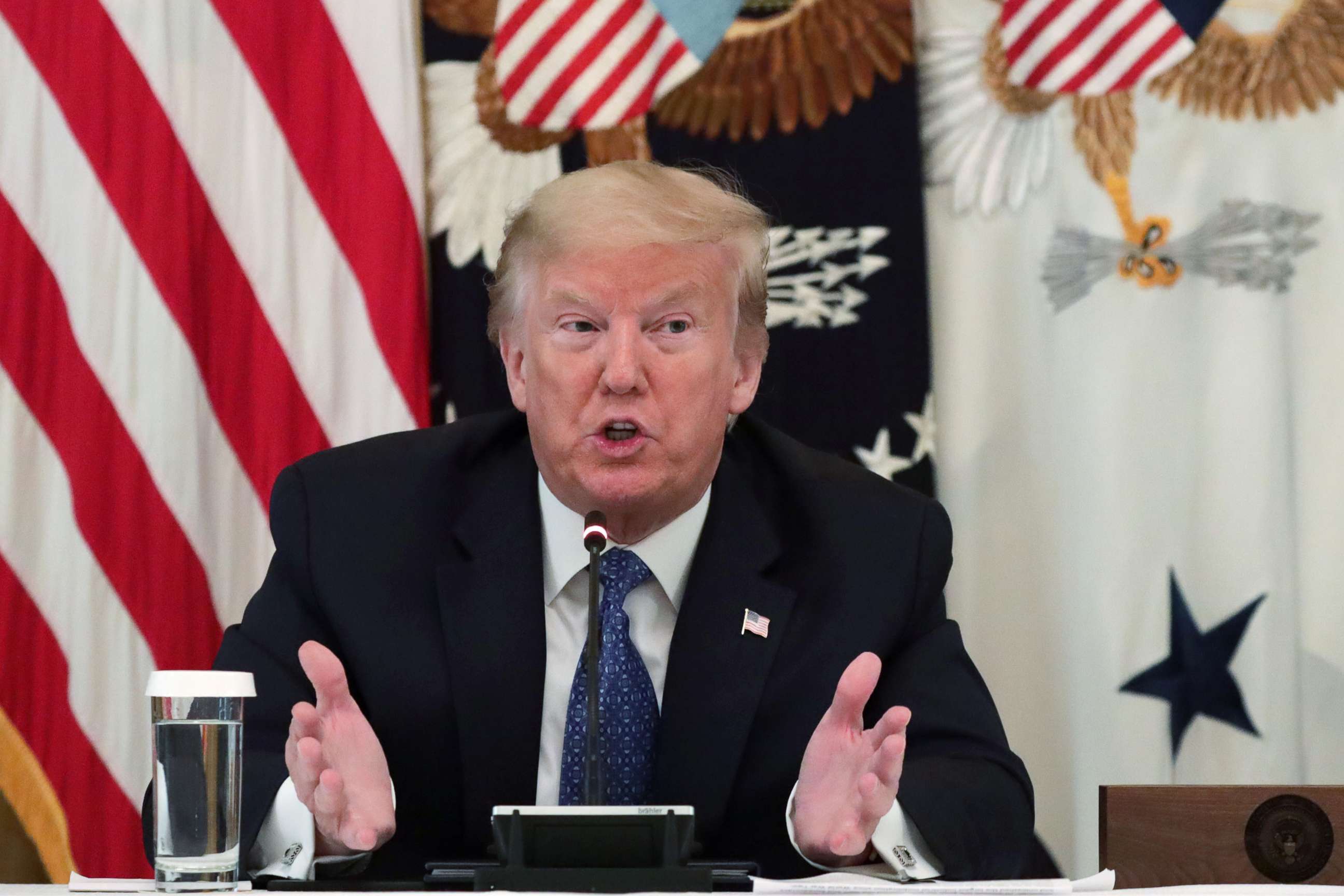 PHOTO: President Donald Trump speaks during a meeting with his cabinet in the East Room of the White House, May 19, 2020.