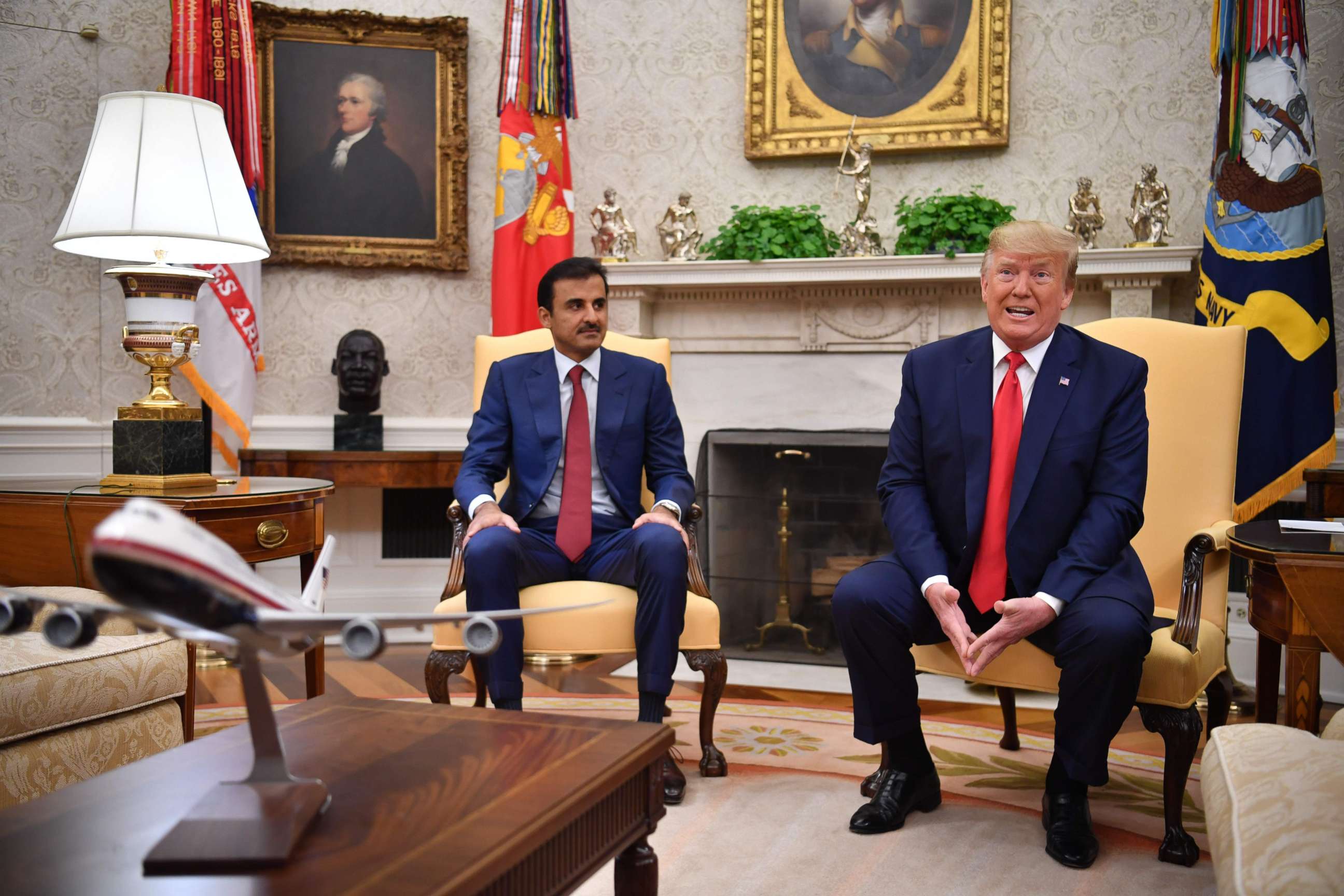 PHOTO: President Donald Trump meets with the emir of Qatar Sheikh Tamim bin Hamad al-Thani in the Oval Office, July 9, 2019.