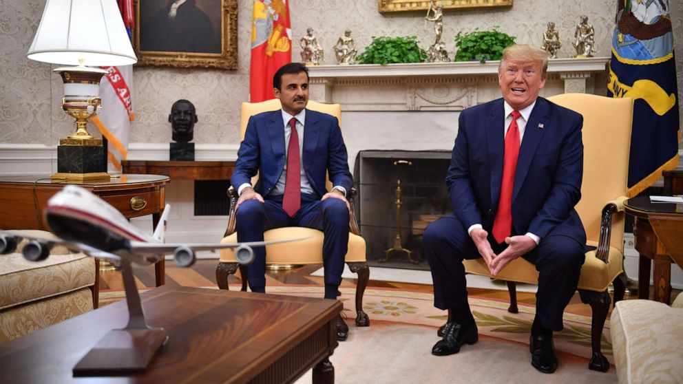 PHOTO: President Donald Trump meets with the emir of Qatar Sheikh Tamim bin Hamad al-Thani in the Oval Office, July 9, 2019.