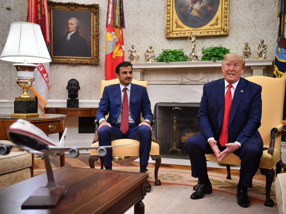 PHOTO: President Donald Trump meets with the emir of Qatar Sheikh Tamim bin Hamad al-Thani in the Oval Office, July 9, 2019.