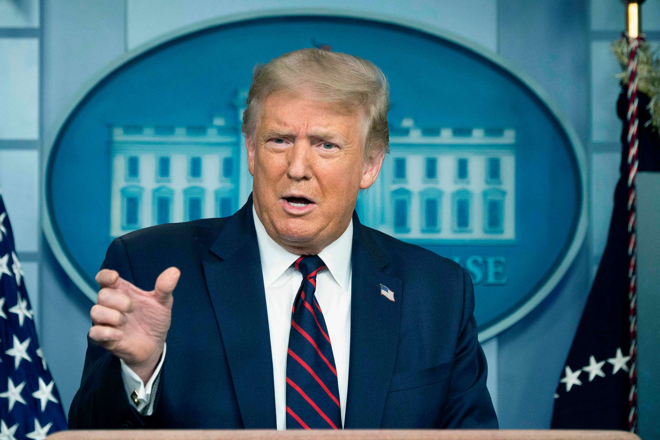 PHOTO: President Donald Trump speaks during the renewed briefing of the Coronavirus Task Force in the Brady Briefing Room of the White House, July 21, 2020.