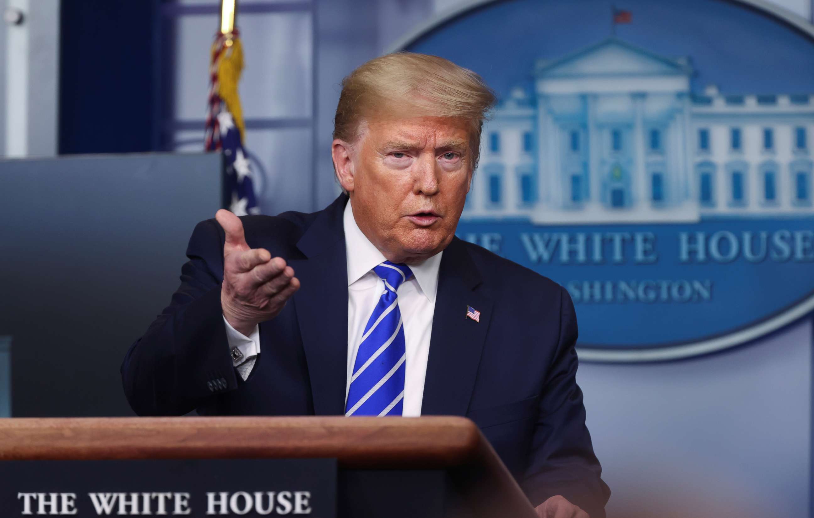 PHOTO: President Donald Trump addresses the daily coronavirus task force briefing at the White House in Washington, April 23, 2020. 