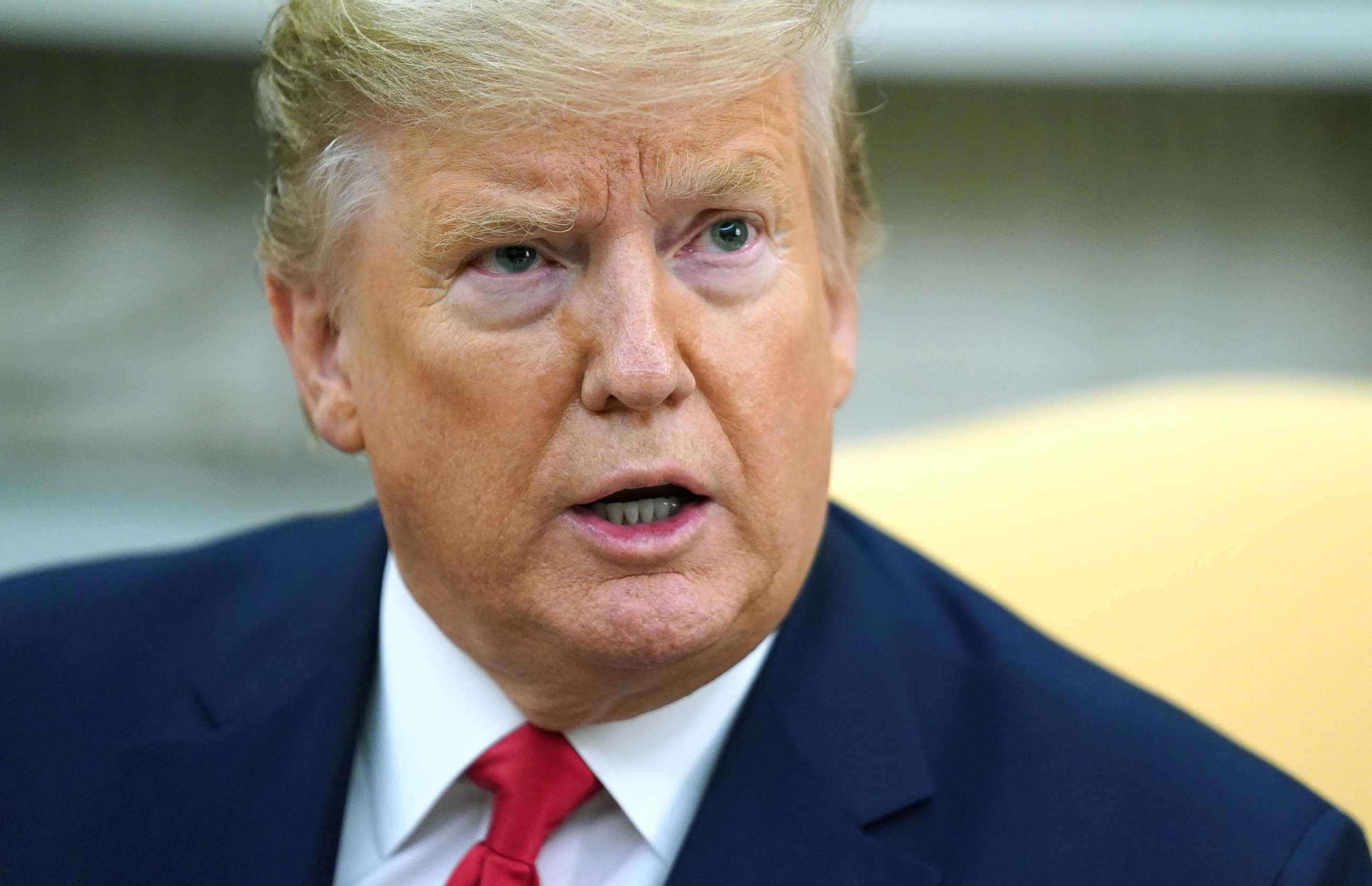 PHOTO: President Donald Trump speaks during a meeting with Guatemala's President Jimmy Morales in the Oval Office, Dec. 17, 2019. 