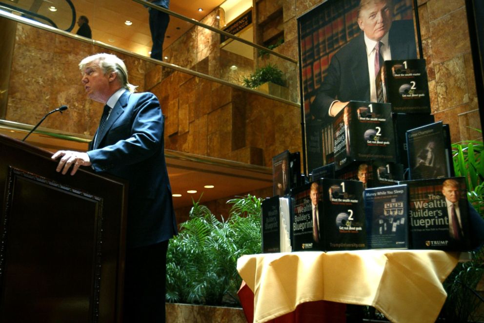 PHOTO: Donald Trump speaks at a press conference in New York to announce the establishment of Trump University, May 23, 2005.