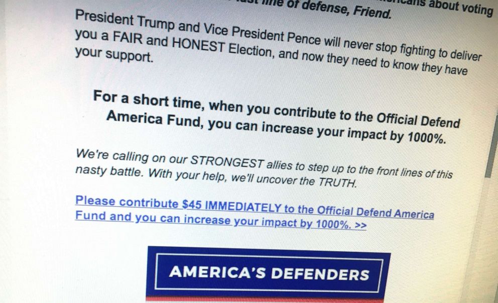 PHOTO: A fundraising email sent Jan. 6 from the Trump Make America Great Again Committee is seen on a computer screen.