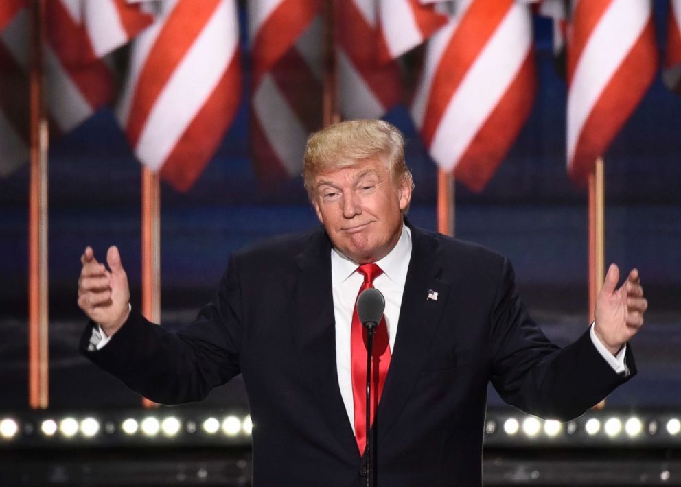 PHOTO: Donald Trump speaks on the final night of the 2016 Republican National Convention where he accepted the Republican party's nomination for President of the United States, at Quicken Loans Arena in Cleveland, July 21, 2016.