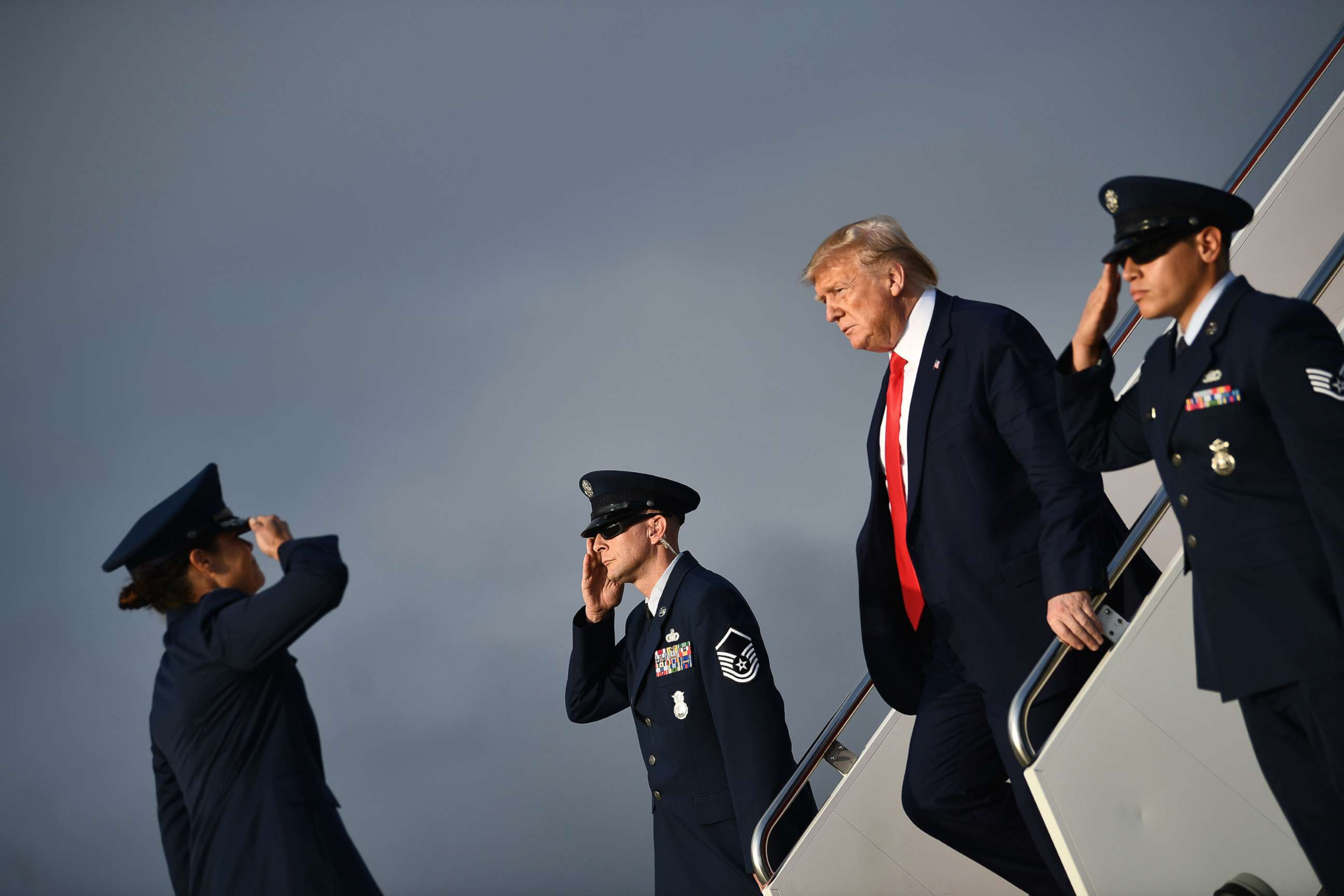 PHOTO: President Donald Trump disembarks Air Force One at Joint Base Andrews in Maryland,  on Oct. 3, 2019, after returning from Florida.