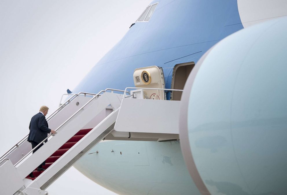 PHOTO: President Donald Trump boards Air Force Once as he departs for a trip to Texas, May 31, 2018 at Joint Base Andrews, Maryland.