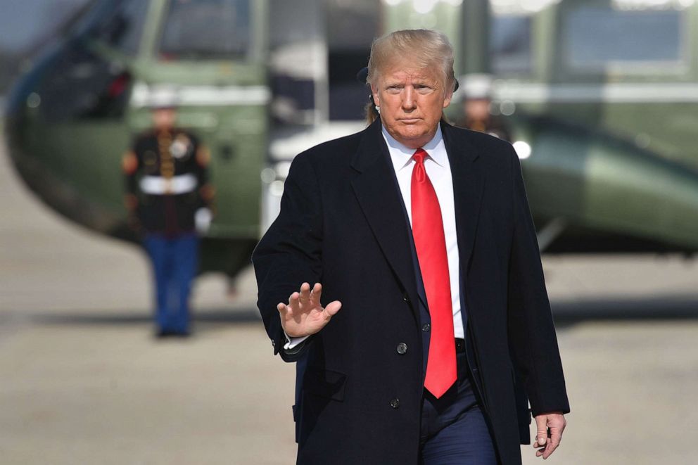 PHOTO: President Donald Trump departs from Andrews Air Force Base in Maryland on Nov. 20, 2019.