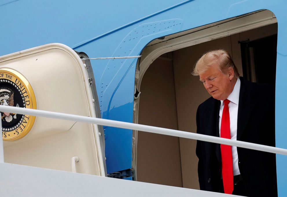 PHOTO: President Donald Trump departs Air Force One in Green Bay, Wis., April 27, 2019.