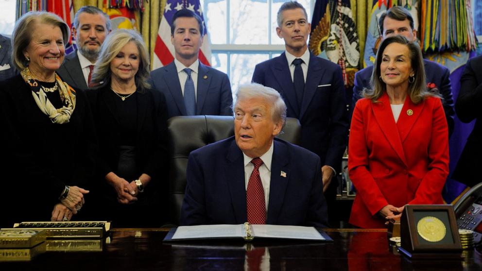 PHOTO: Donald Trump speaks during an announcement of new fuel economy standards, in the Oval Office at the White House in Washington, D.C., December 3, 2025.