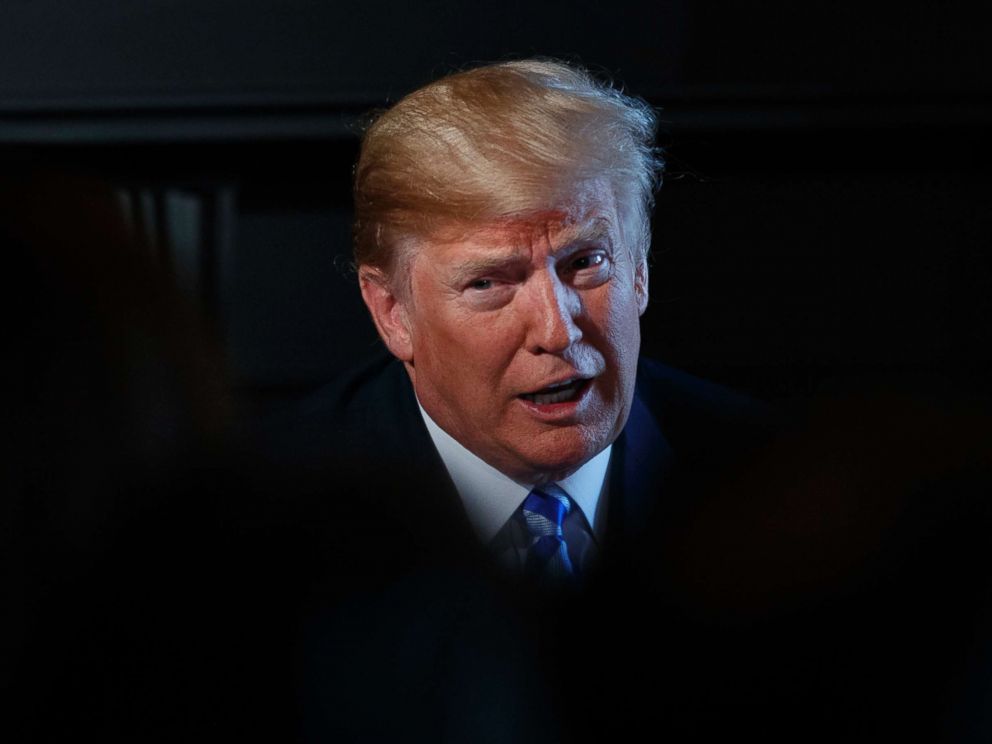 PHOTO: President Donald Trump speaks as he meets with state leaders about prison reform, Aug. 9, 2018, at Trump National Golf Club in Bedminster, N.J. 