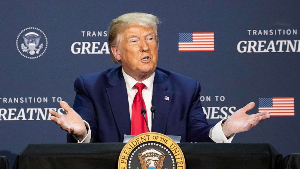 PHOTO: President Donald Trump speaks during a roundtable discussion about "Transition to Greatness: Restoring, Rebuilding, and Renewing," at Gateway Church Dallas campus, June 11, 2020, in Dallas.