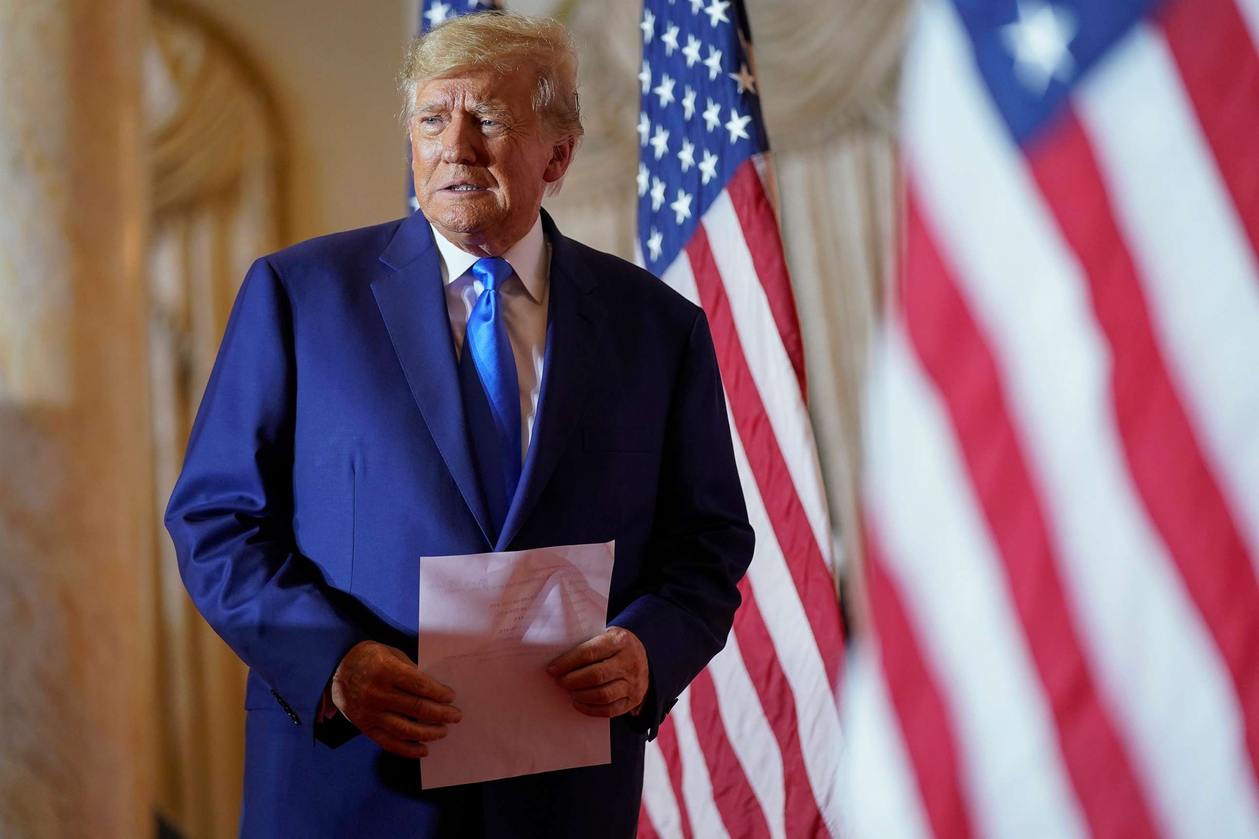 PHOTO: Former President Donald Trump arrives to speak at Mar-a-lago on Election Day, Nov. 8, 2022, in Palm Beach, Fla.