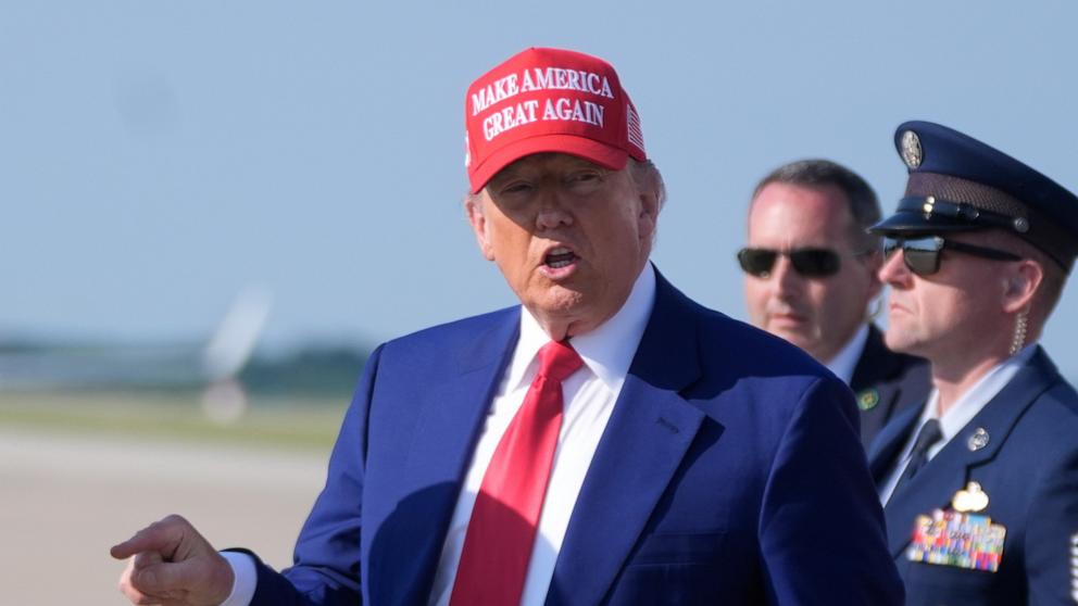 PHOTO: President Donald Trump speaks as he arrives at Joint Base Andrews, Md., June 21, 2025. 