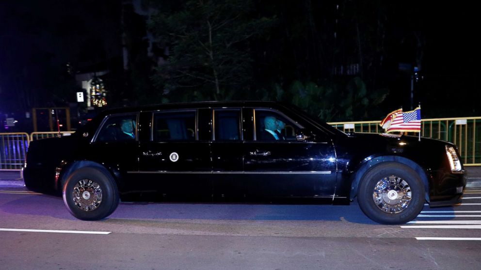 President Donald Trump travels in a motorcade after arriving in Singapore, June 10, 2018.