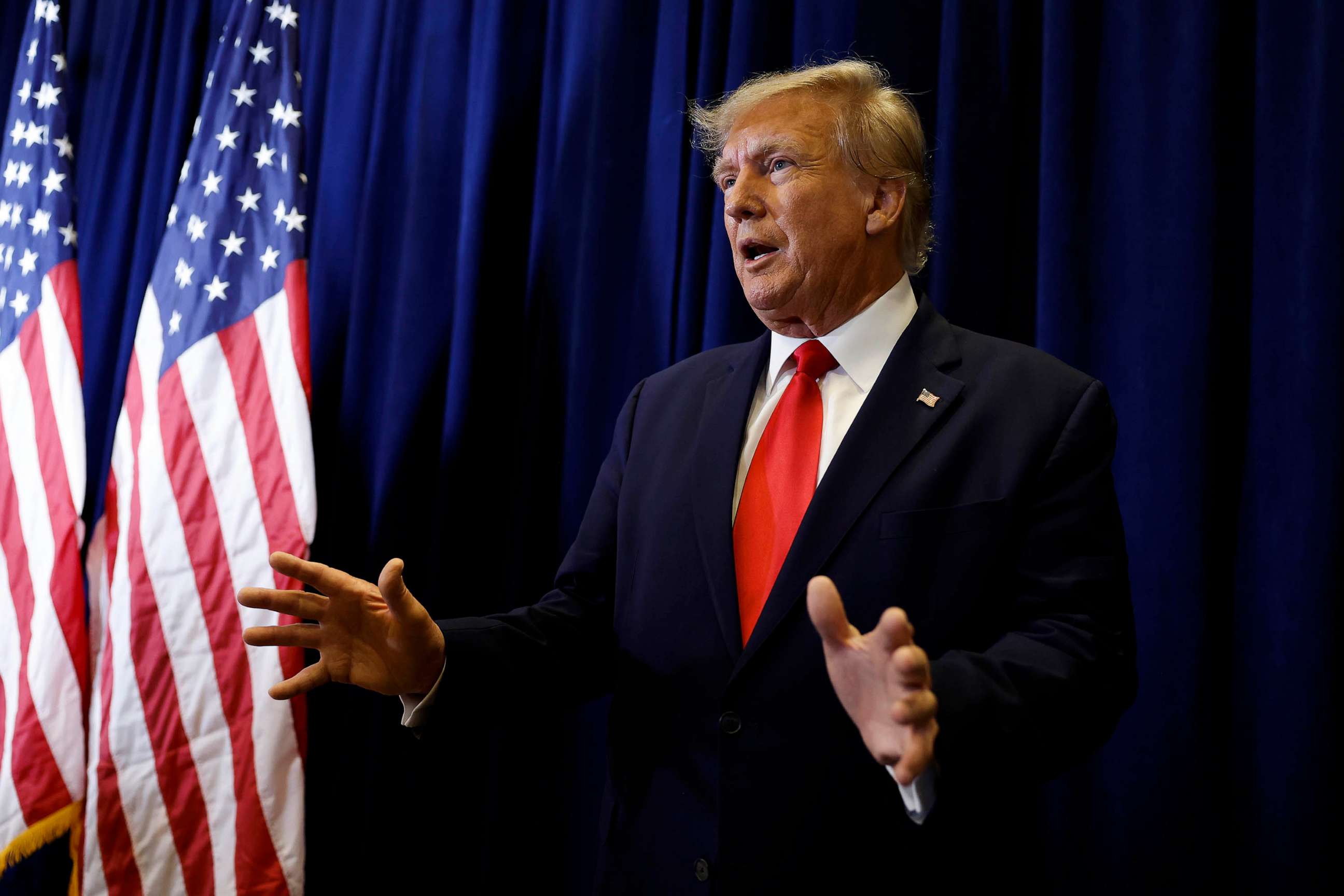 PHOTO: In this March 4, 2023, file photo, former President Donald Trump speaks to reporters before at Gaylord National Resort & Convention Center, in National Harbor, Maryland.