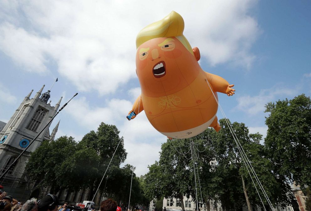 PHOTO: A six-meter high cartoon baby blimp of President Donald Trump is flown as a protest against his visit, in Parliament Square in London, July 13, 2018.