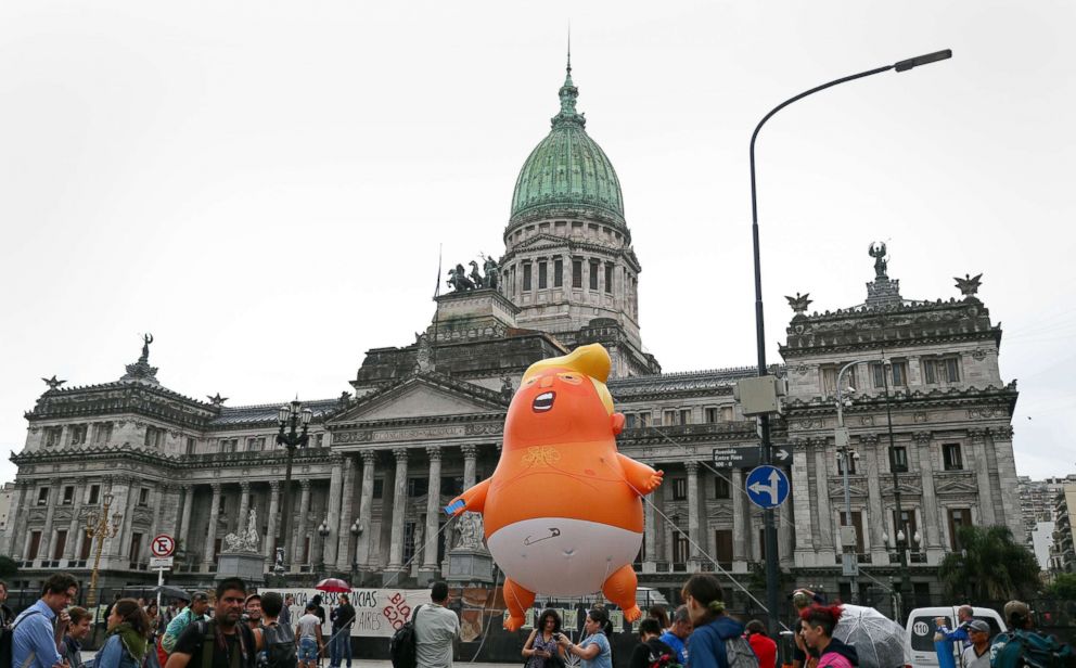 PHOTO: The "Baby Trump" balloon is seen ahead of the G20 leaders summit, in front of the Congress building in Buenos Aires, Argentina, Nov. 29, 2018.
