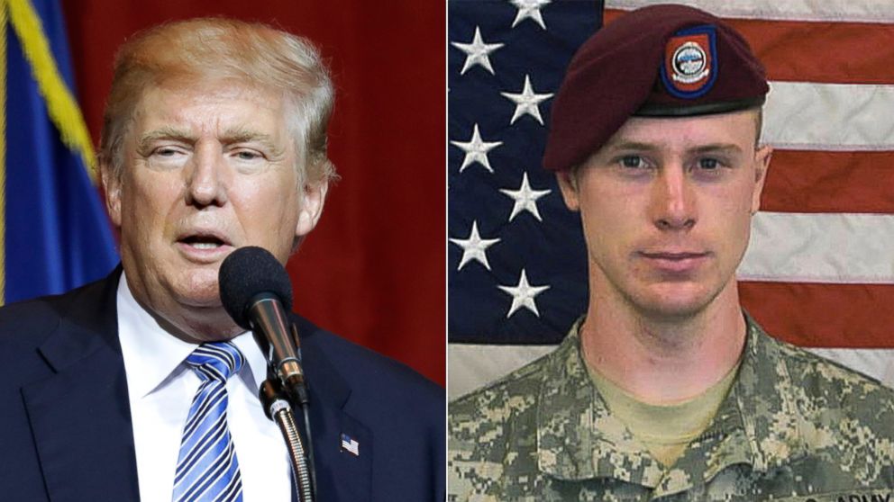 Republican presidential candidate Donald Trump speaks during a rally, July 12, 2016, in Westfield, Ind. | This undated image provided by the U.S. Army shows Sgt. Bowe Bergdahl. U.S. officials say the only American soldier held prisoner in Afghanistan has been freed and is in U.S. custody. 