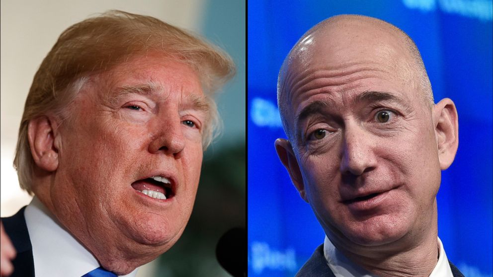 President Donald Trump, left and Amazon Founder Jeff Bezos.