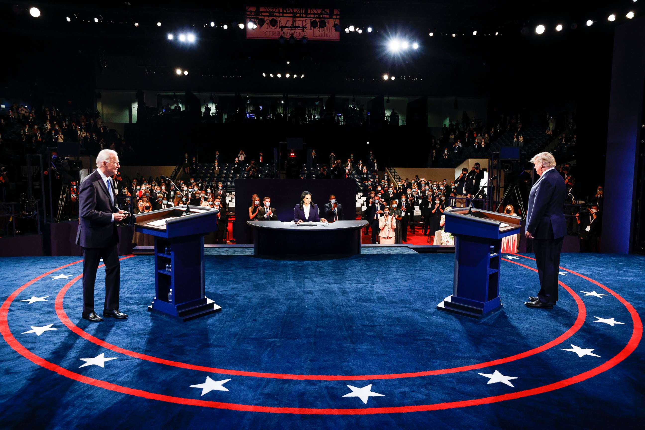 PHOTO: President Donald Trump and former Vice President Joe Biden participate in the final presidential debate at Belmont University, Oct. 22, 2020, in Nashville, Tenn.