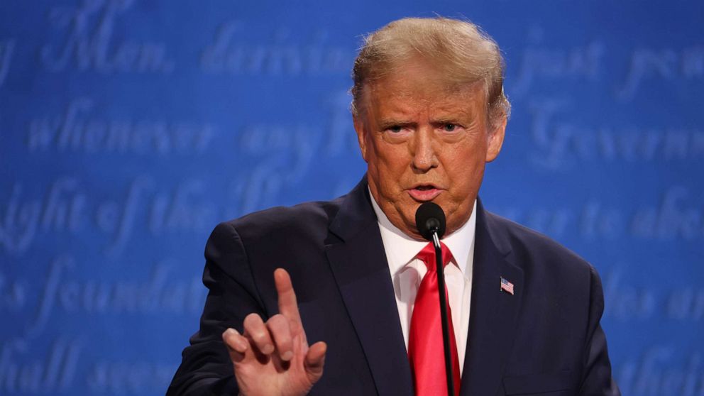 PHOTO: President Donald Trump participates in the final presidential debate of the 2020 campaign at Belmont University on Oct. 22, 2020, in Nashville, Tenn.