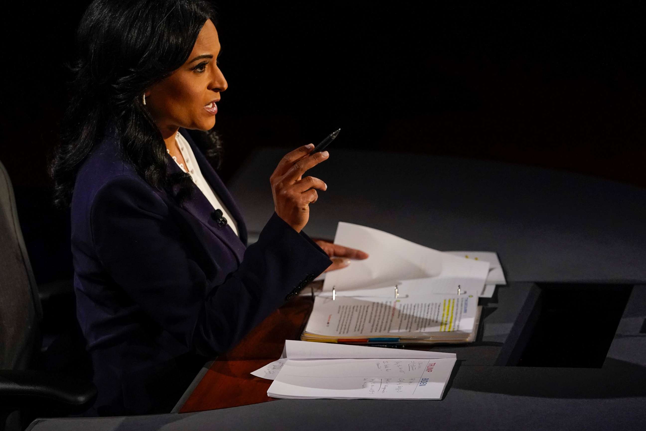 PHOTO: Moderator Kristen Welker of NBC News asks a question during the second and final presidential debate at the Curb Event Center at Belmont University in Nashville, Tenn., Oct. 22, 2020.