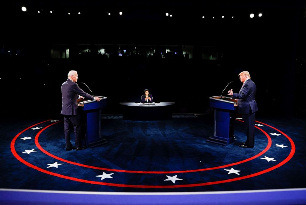 PHOTO: President Donald Trump speaks during the third and final presidential debate with Democratic presidential nominee Joe Biden at Belmont University in Nashville, Tenn., Oct. 22, 2020.