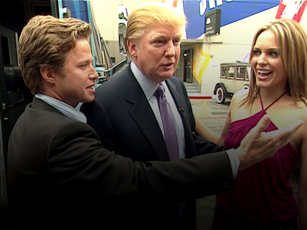 PHOTO: This still grab from a 2005 video shows Donald Trump, center, accompanied by Access Hollywood host Billy Bush, left, to the set of the soap opera Days of Our Lives with actress Arianne Zucker.