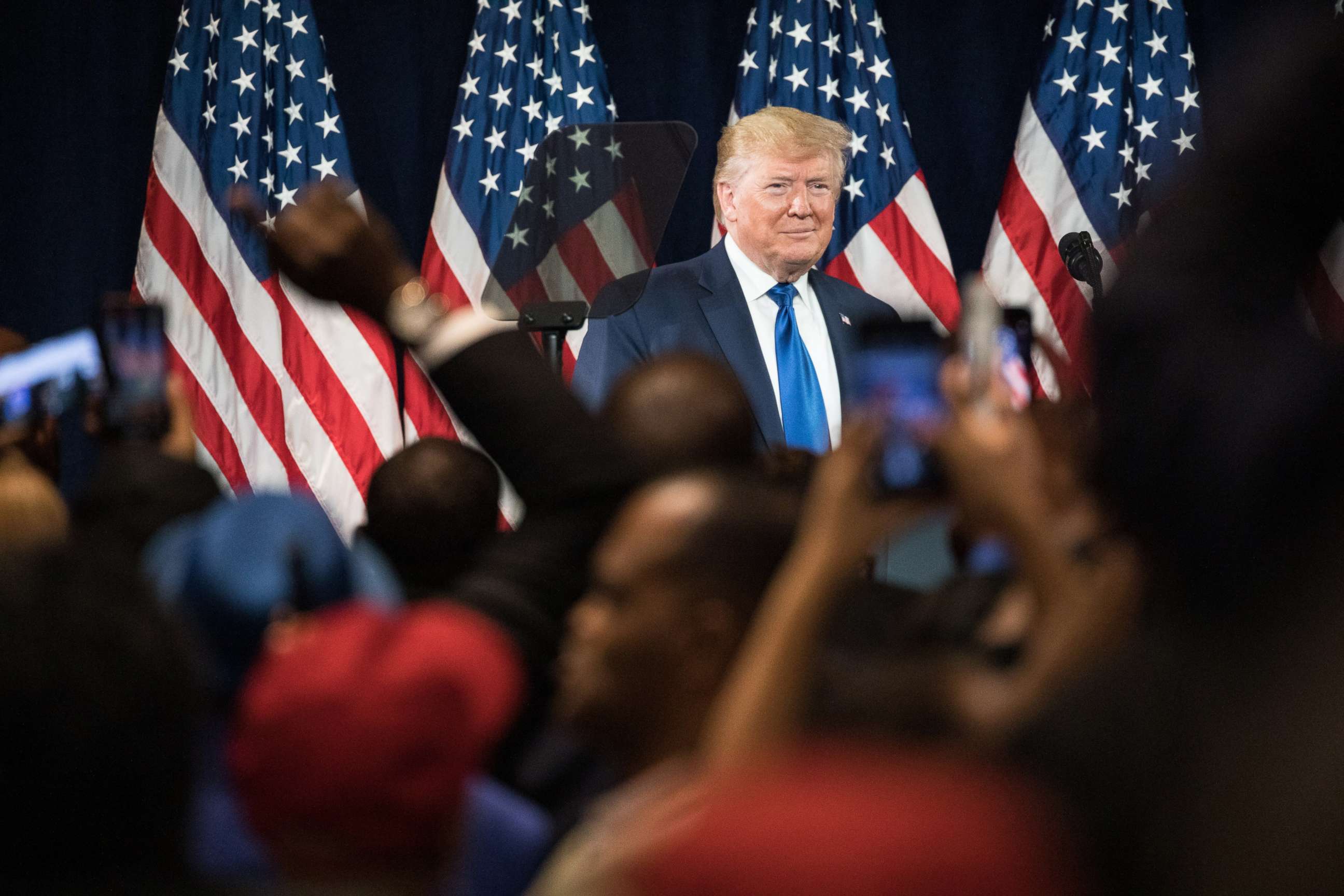 PHOTO: President Donald Trump arrives to speak during the "Black Voices for Trump" launch event in Atlanta, Georgia, Nov. 8, 2019.