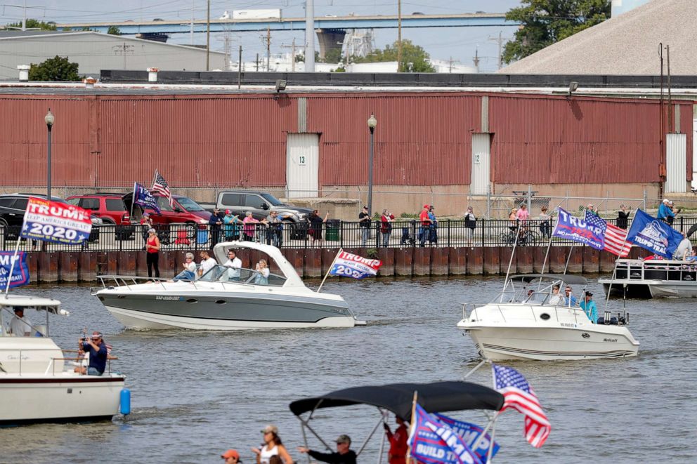 PHOTO: Supporters of President Donald Trump participate in a boat parade on Sunday, Sept. 13, 2020, along the Fox River in Green Bay, Wisc.
