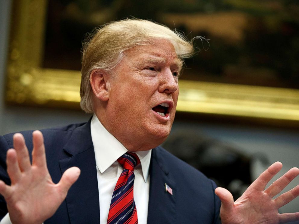 PHOTO: President Donald Trump speaks in the Roosevelt Room of the White House, March 13, 2019, in Washington.