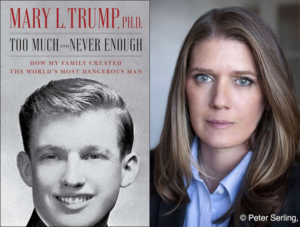 PHOTO: The cover art for the book, "Too Much and Never Enough: How My Family Created the World's Most Dangerous Man," left, and a portrait of author Mary L. Trump, Ph.D.
