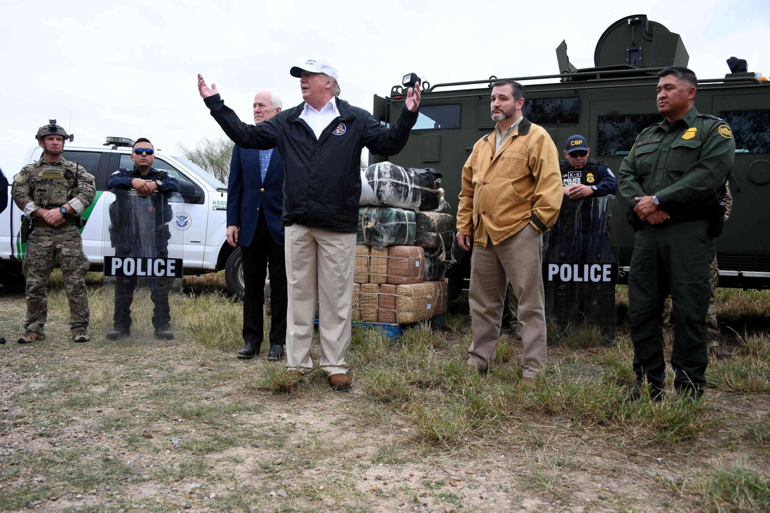 PHOTO: President Donald Trump speaks after he received a briefing on border security near the Rio Grande in McAllen, Texas, Jan. 10, 2019.