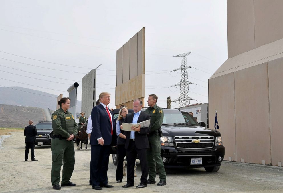 PHOTO: President Donald Trump inspects border wall prototypes in San Diego, Calif., March 13, 2018.