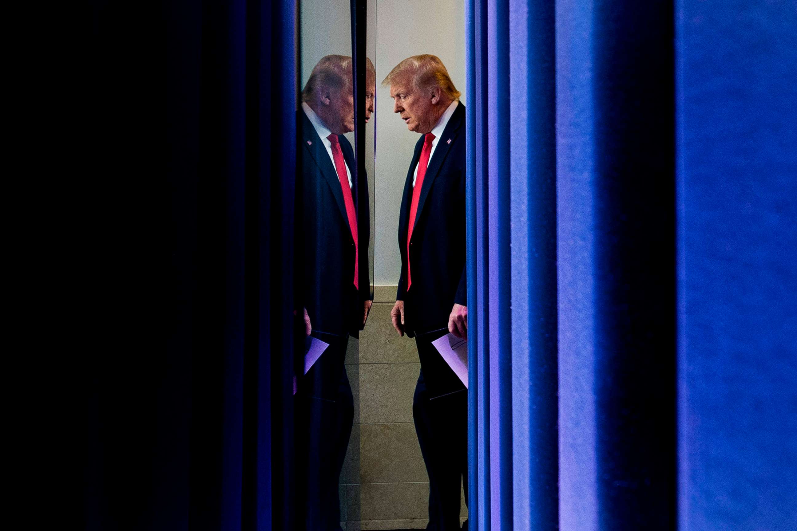 PHOTO: President Donald Trump arrives to speak to the press in the Brady Briefing Room of the White House in Washington, D.C., on July 2, 2020.