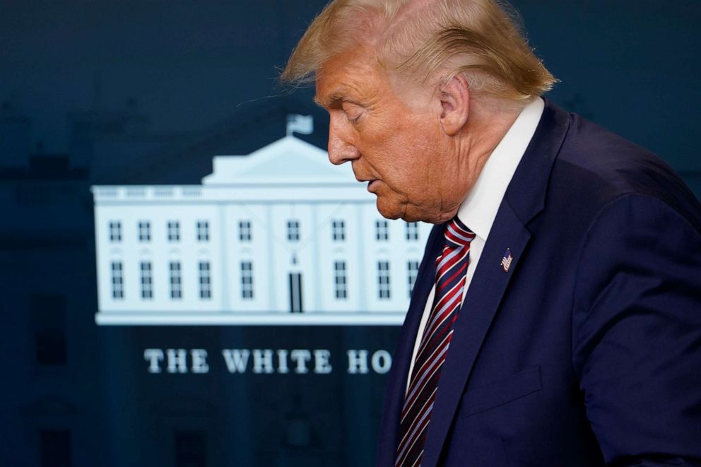 PHOTO: President Donald Trump attends a news conference in the James Brady Press Briefing Room at the White House, Wednesday, Aug. 12, 2020, in Washington.