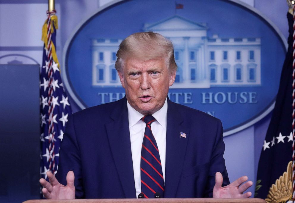PHOTO: President Donald Trump speaks during a news conference at the White House in Washington, D.C., Sept. 4, 2020.