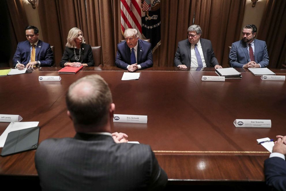 PHOTO: President Donald Trump speaks during a discussion with State Attorneys General in the Cabinet Room of the White House, Sept. 23, 2020 in Washington, D.C.