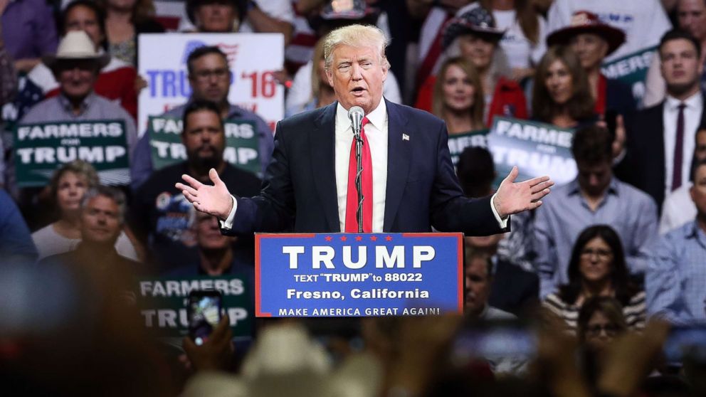 PHOTO: In this file photo, presumptive Republican presidential candidate Donald Trump speaks at a rally on May 27, 2016 in Fresno, Calif.