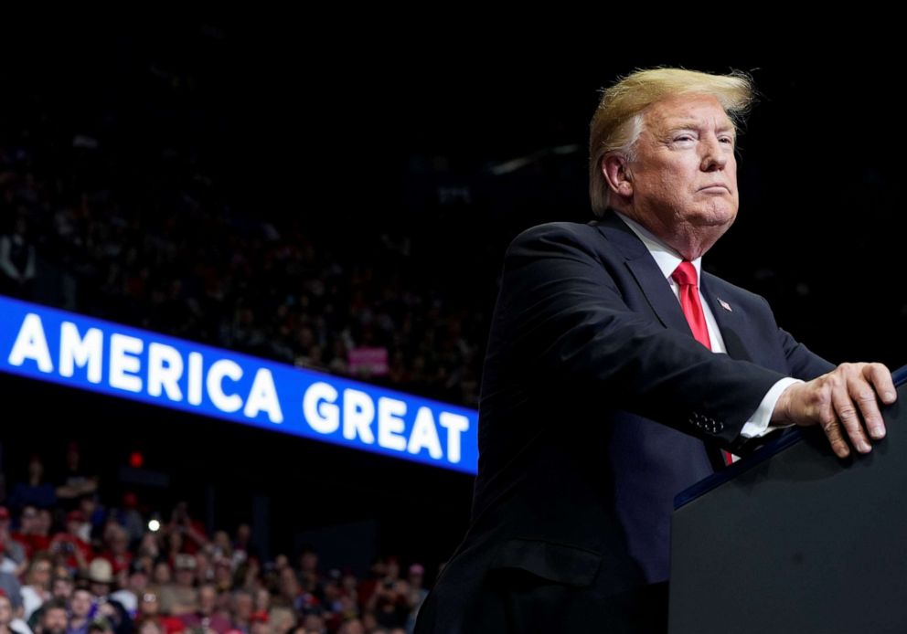 PHOTO: President Donald Trump speaks during a campaign rally in Grand Rapids, Mich., March 28, 2019.