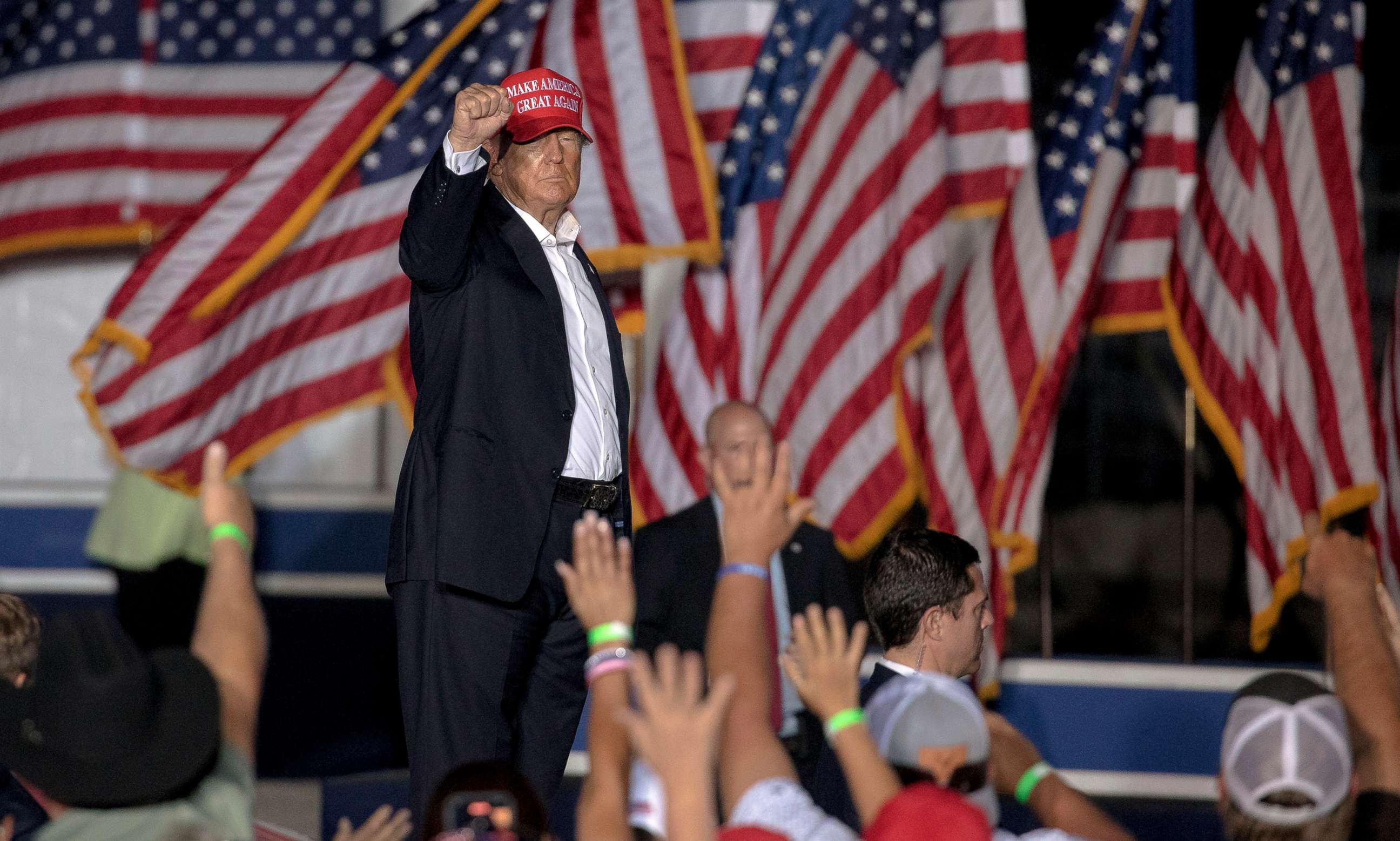 PHOTO: Former President Donald Trump gestures to supporters at a rally, Oct. 22, 2022, in Robstown, Texas.
