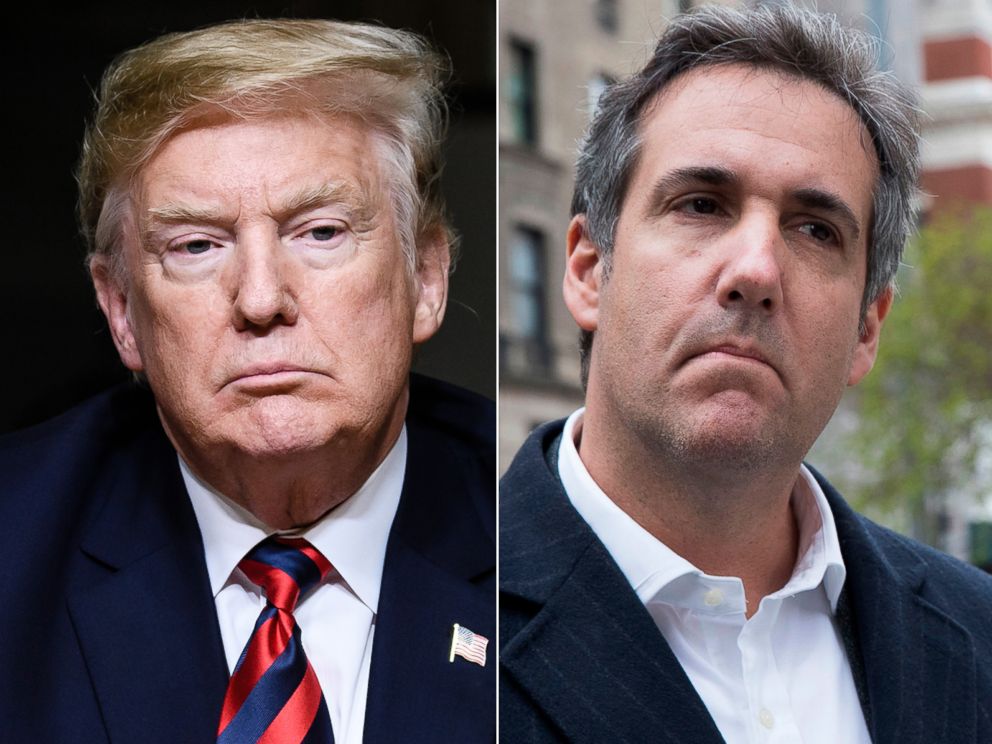 PHOTO: Pictured (L-R) are President Donald Trump in Charlevoix, Canada, June 8, 2018  and Attorney Michael Cohen in New York, April 11, 2018.