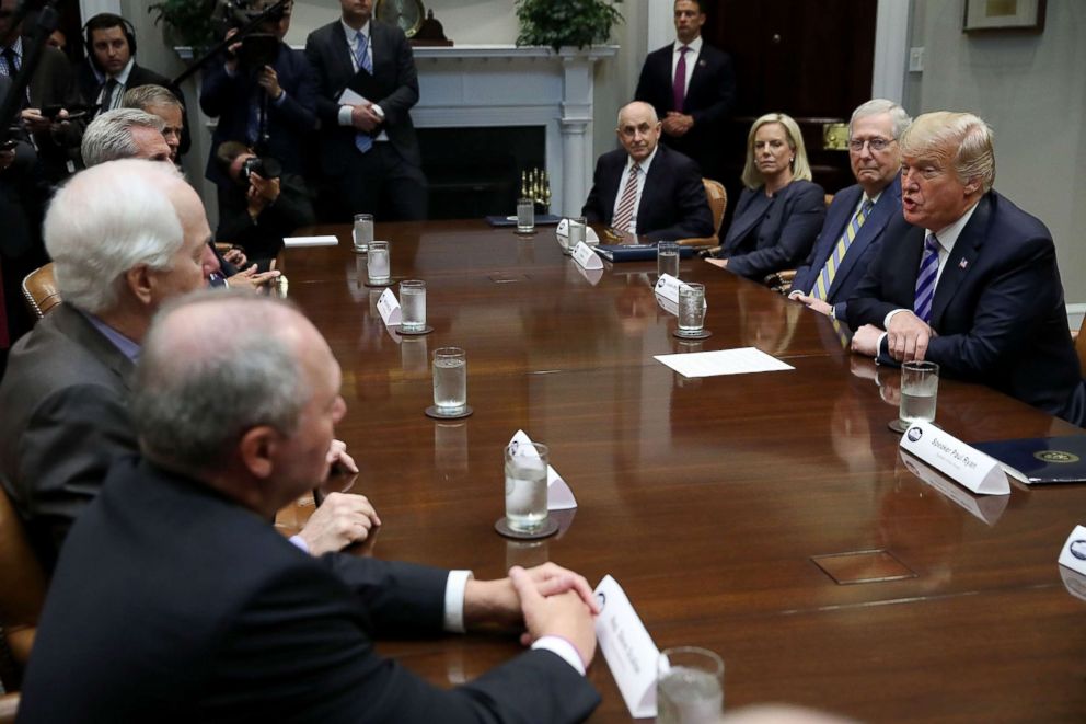 PHOTO: President Donald Trump speaks during a meeting with Congressional leaders in the Roosevelt Room, Sept. 5, 2018, in Washington.