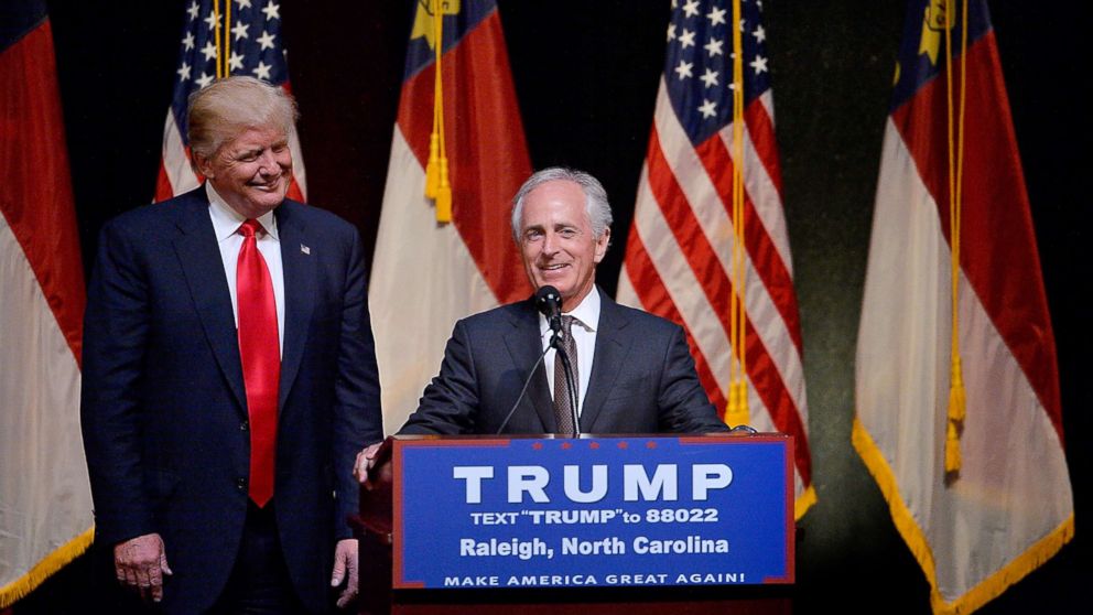 PHOTO: Presumptive Republican presidential nominee Donald Trump stands next to Sen. Bob Corker (R-TN) during a campaign event at the Duke Energy Center for the Performing Arts, July 5, 2016, in Raleigh, N.C. 