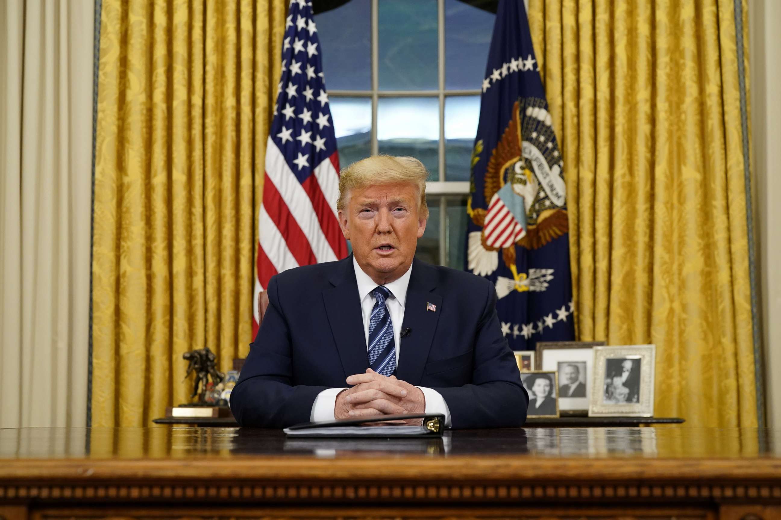 PHOTO: U.S. President Donald Trump speaks about the U.S response to the COVID-19 coronavirus pandemic during an address to the nation from the Oval Office of the White House in Washington, U.S., March 11, 2020.